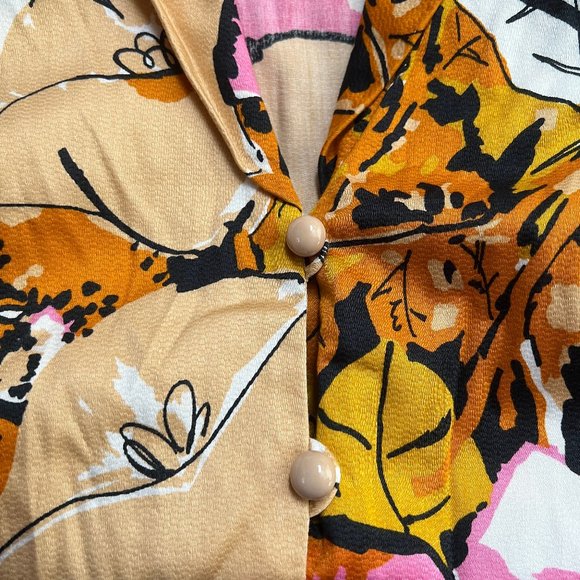 Vintage Floral Midi Dress Belted Puff Poof Sleeve Mid Century Modern 60's 70's - Picture 7 of 9